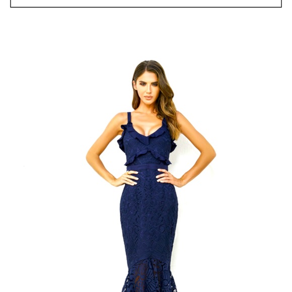 Beautiful dress NWT  - steel blue lace. - lined, high quality, never worn - Picture 1 of 3